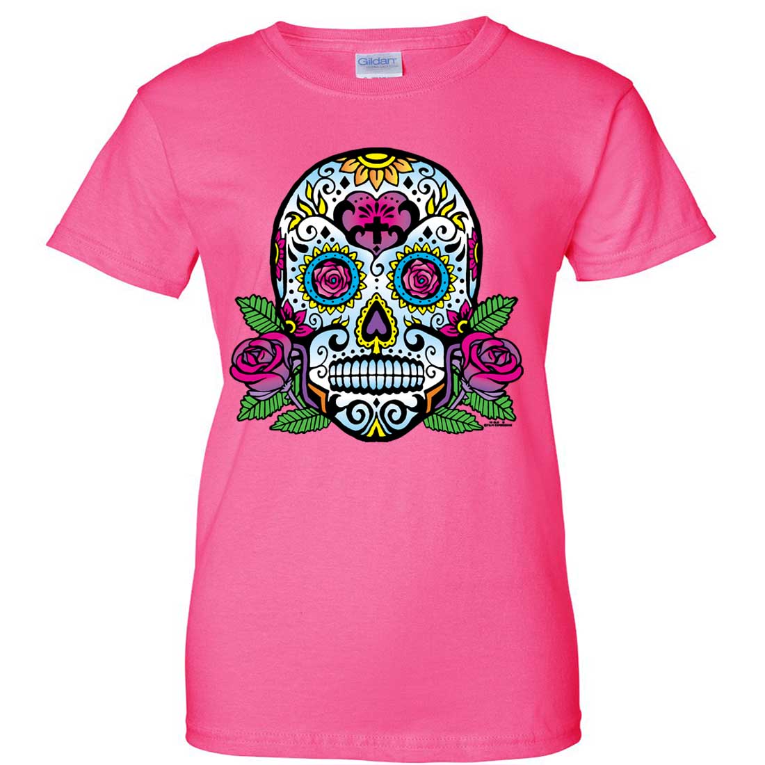 Dia De Los Muertos Sugar Skull Roses Ladies T-Shirt | eBay