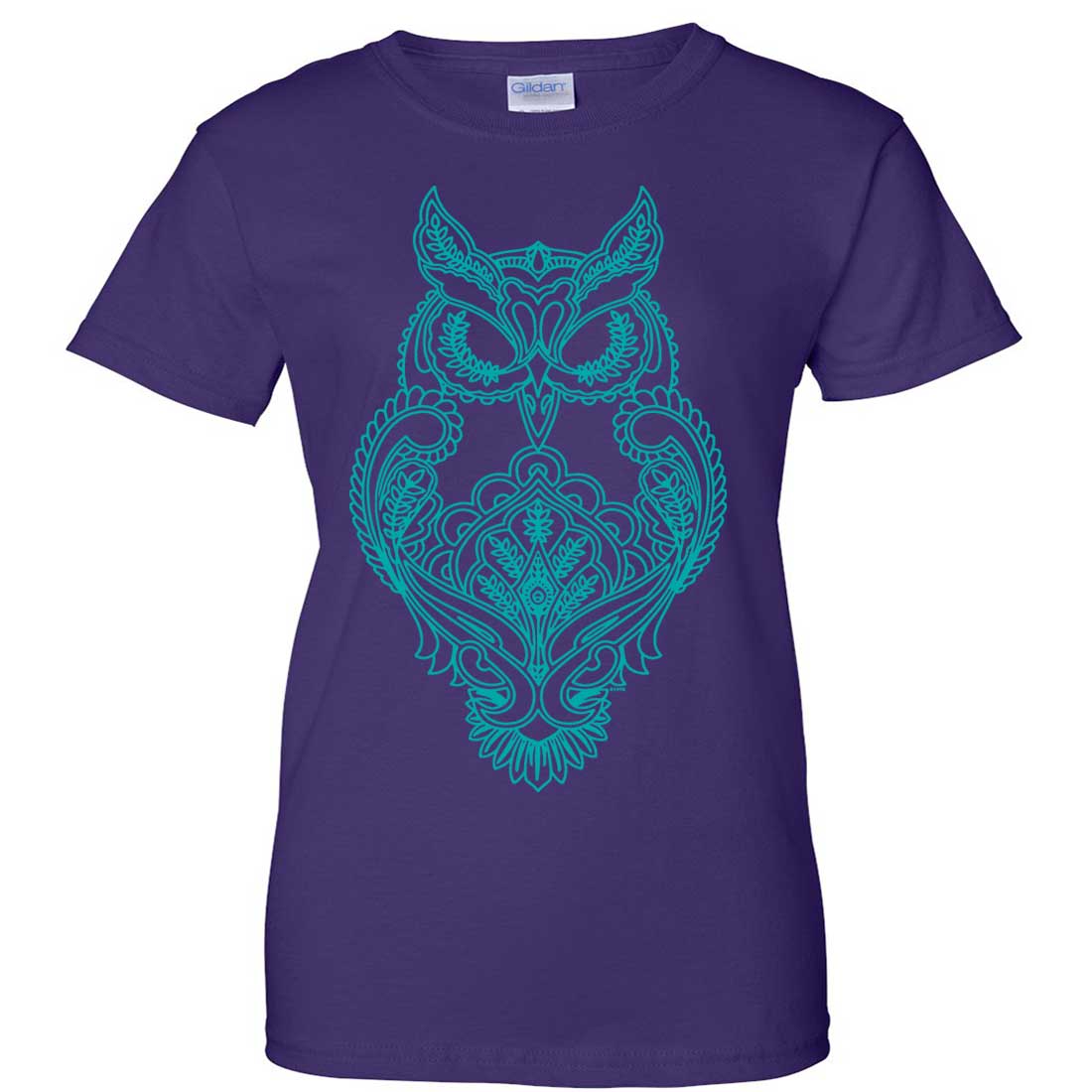 Mystical Owl Stencil Aqua Ladies T-Shirt | eBay