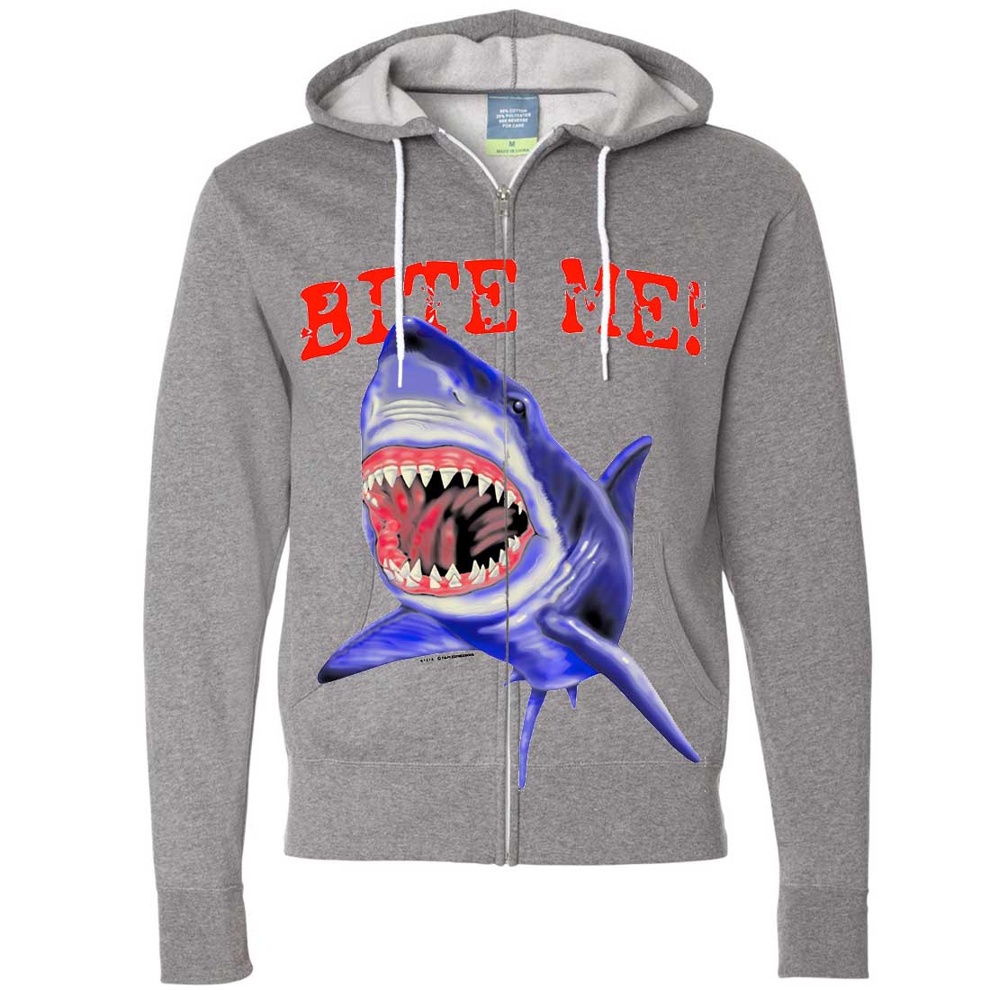 Bite Me Great White Shark Zip-Up Hoodie | eBay
